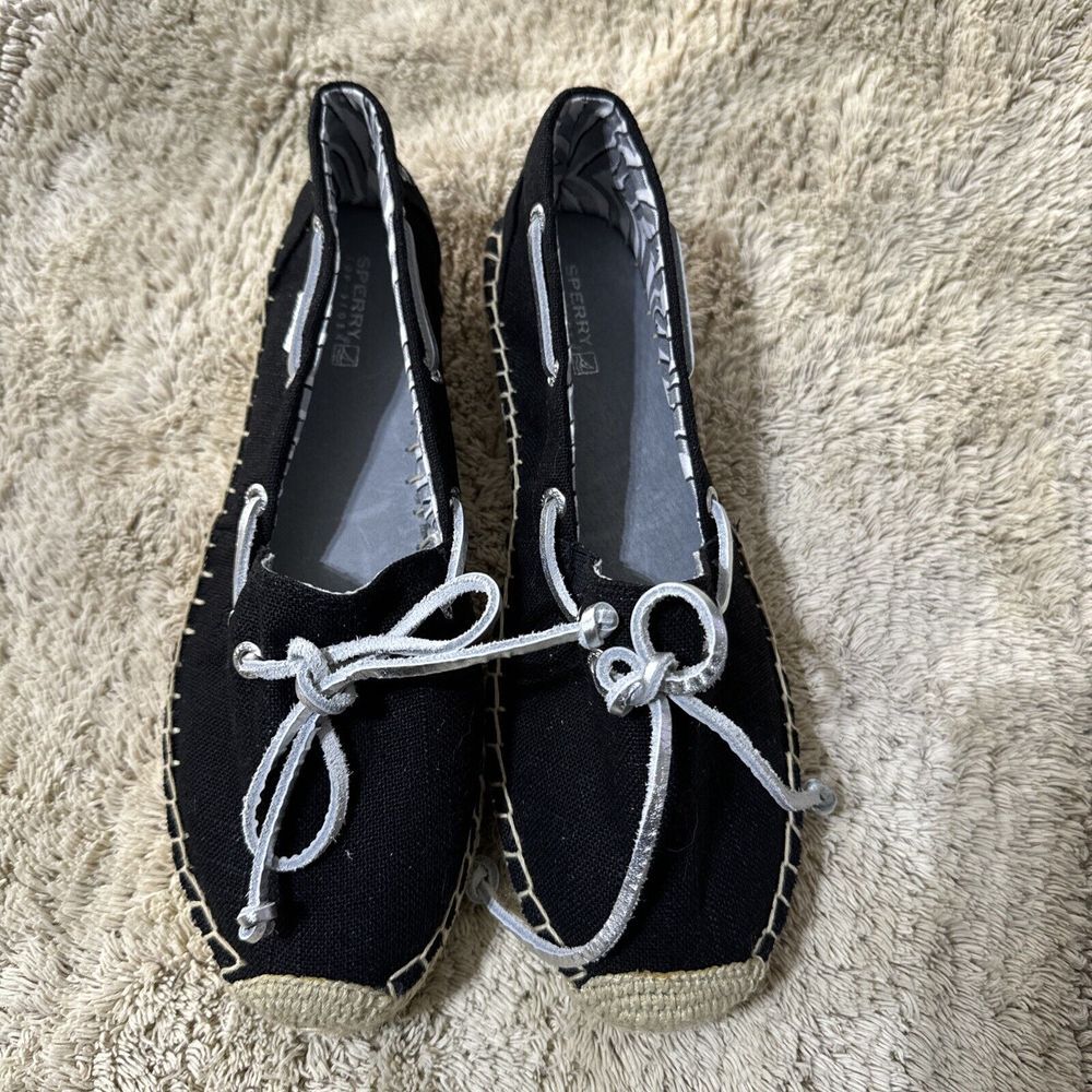 Sperry Womens Top Slider Espodrilles Black Fabric‎ Silver Slip On Flat Shoes 7.5